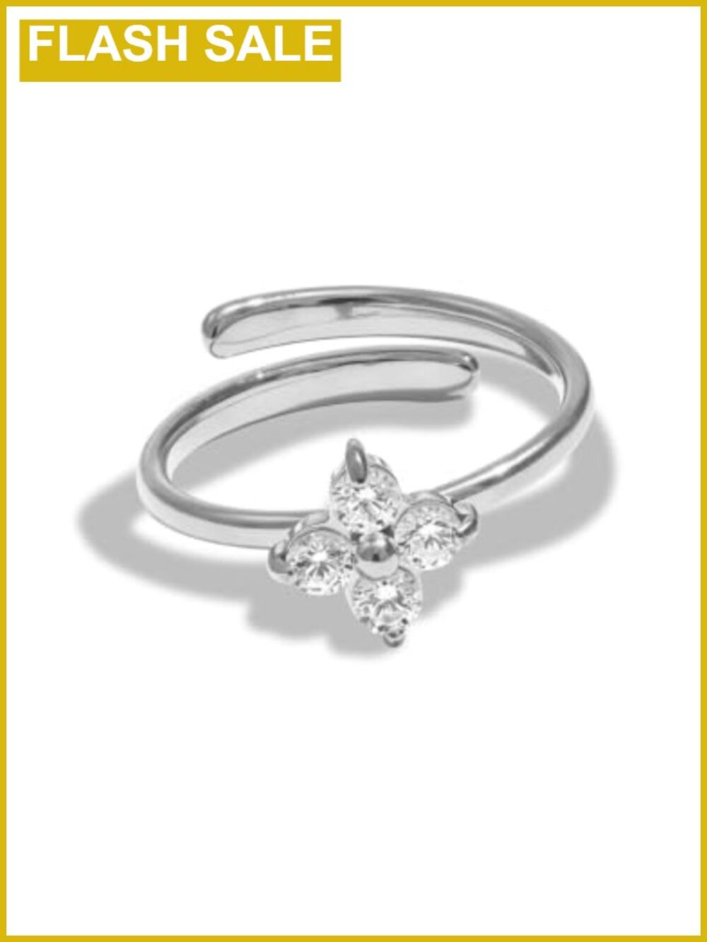 Adjustable Dainty Four-Leaf Clover Ring for Women, White Gold Plated, Non